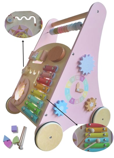 Jeździk pchacz chodzik drewniany zabawka edukacyjna dla dzieci sorter HuPi