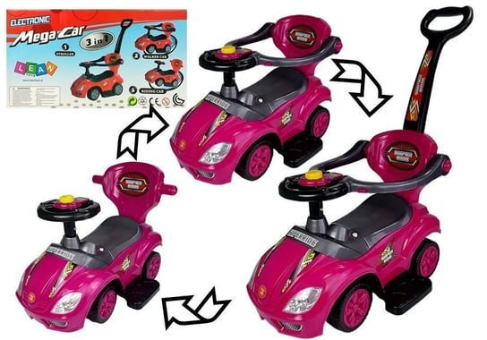 Jeździk z Pchaczem Mega Car 3w1 Różowy LEAN CARS