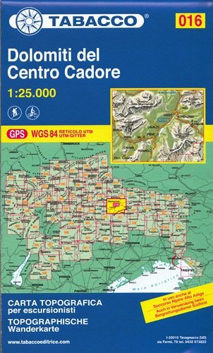 Jezioro Centro Cadore Dolomity. Mapa 1:25 000 Tabacco