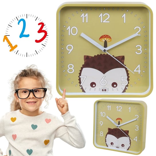 Jeżyk zegar ścienny analogowy, kwadratowy zegar dla dzieci 20,2x20,2 cm sarcia.eu