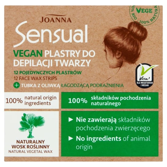 Joanna, Sensual, plastry do depilacji twarzy Vegan - Naturalny Wosk Roślinny, 12 szt. Joanna