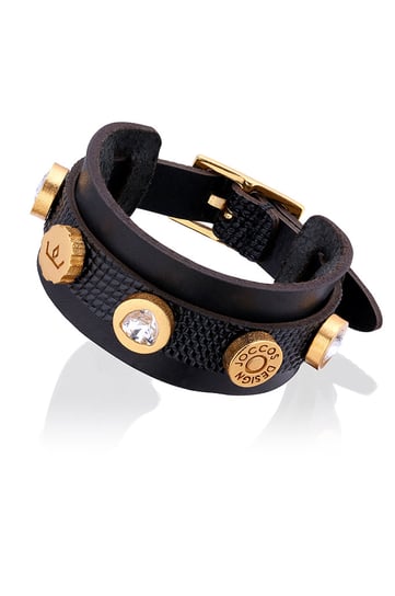 Joccos Design, Bransoleta damska, Boho Black Leather in Gold Joccos Design