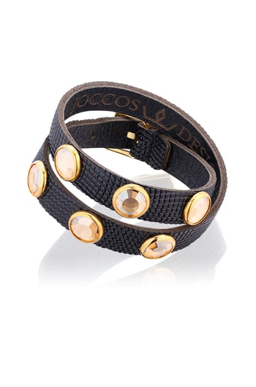 Joccos Design, Bransoleta damska, Double Wrap Black Snake with Gold Stones, rozmiar S Joccos Design
