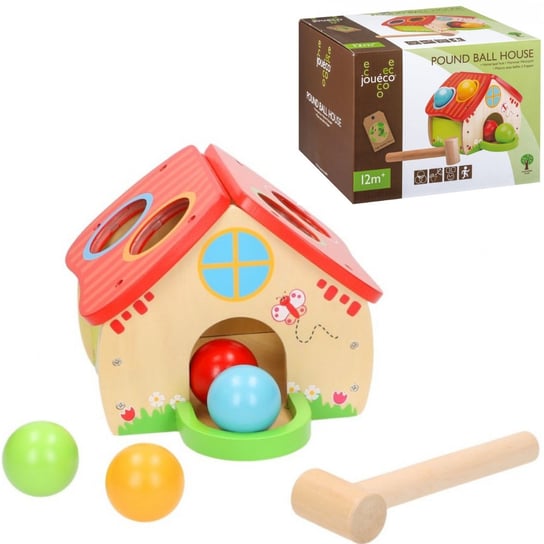 Joueco, zabawka edukacyjna Domek z piłeczkami i młotkiem Joueco