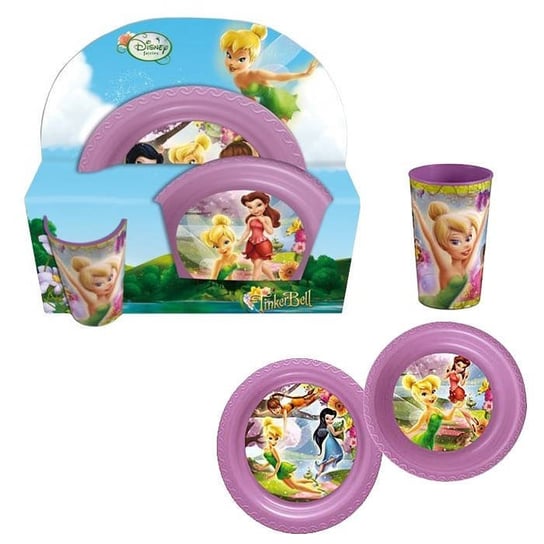 JOY TOYS 732667 Zestaw 3D dwóch plastikowych talerzy z kubeczkiem motyw z bajki Disney Fairies Dzwoneczek Joy Toy