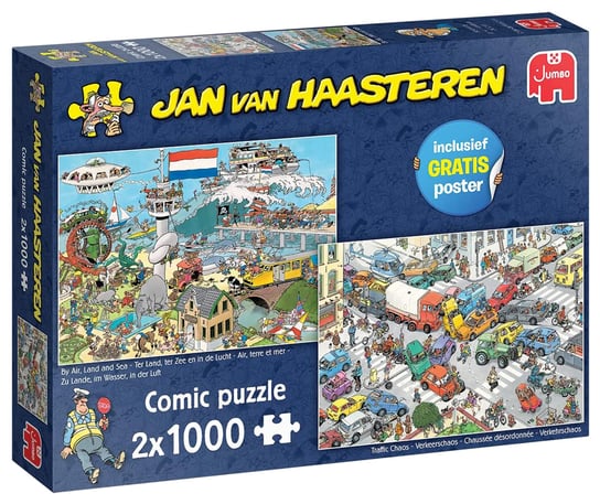 Jumbo, puzzle, Jan van Haasteren, Drogowy chaos/W powietrzu, na lądzie, na wodzie, 2x1000 el. Jumbo