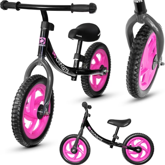 JUMI, rowerek biegowy BikeMi, różowo-czarny JUMI