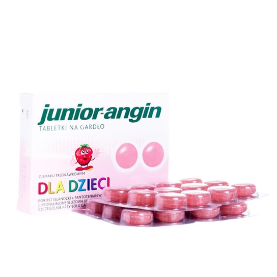 Junior-Angin, tabletki na gardło o smaku truskawkowym dla dzieci, 24 szt. Junior-Angin
