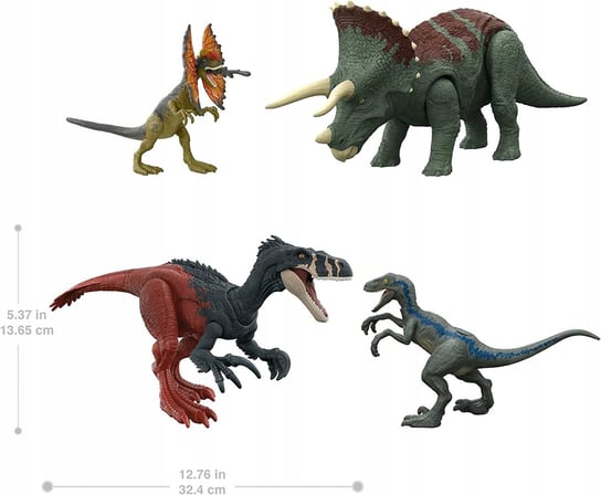 jurassic world zestaw 4 dinozaury Dziki ryk Megaraptor i Pteranodon, Blue i Dilofozarm, mattel Mattel