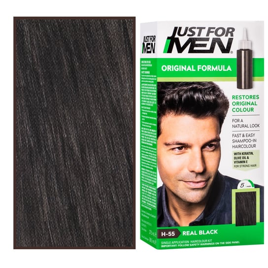 Just For Men farba odsiwiacz do włosów dla mężczyzn 66ml z witaminą E, rumiankiem H55 Natural Real Black Just For Men