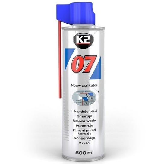 K2 07 500ml: Produkt wielozadaniowy: likwiduje piski, smaruje, czyści, penetruje, chroni przed korozją K2