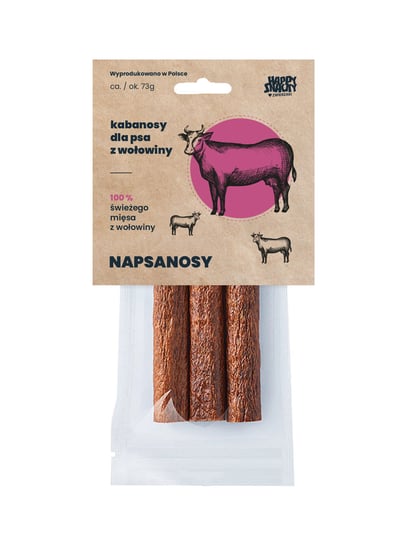 Kabanosy/Napsanosy z wołowiny HAPPY SNACKY, 3 szt. Happy Snacky