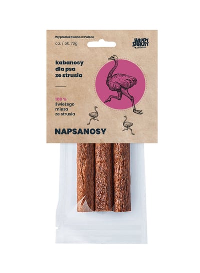 Kabanosy ze strusia 3szt / NAPSANOSY Happy Snacky