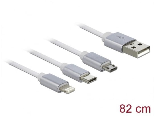 KABEL 3IN1 USB-A(M)->LIGHTNING(M)+MICRO-B(M)+USB-C(M) 2.0 ZWIJANY 1M BIAŁY DELOCK em Delock
