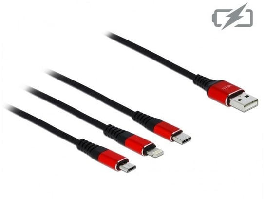 KABEL 3IN1 USB-A(M)->LIGHTNING(M)+MICRO-B(M)+USB-C(M) TYLKO ŁADOWANIE 1M CZERWONO/CZARNY DELOCK em Delock