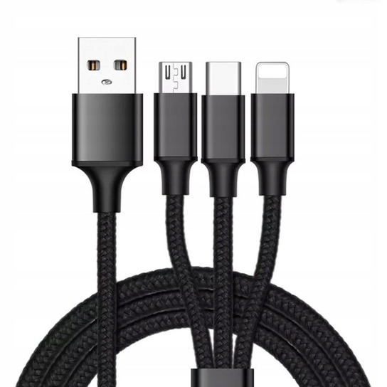 Kabel 3W1 Do Lightning, Type C, Mini Usb - Iphone Lewer