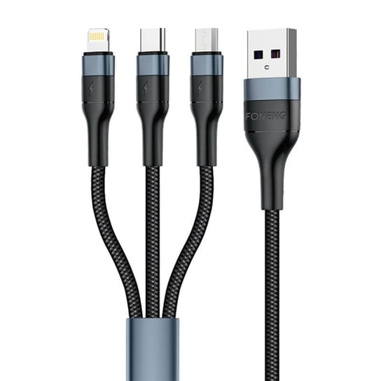 Kabel 3w1 USB do USB-C / Micro USB / Lightning Foneng X51, 3A, 1m (czarny) Inna marka