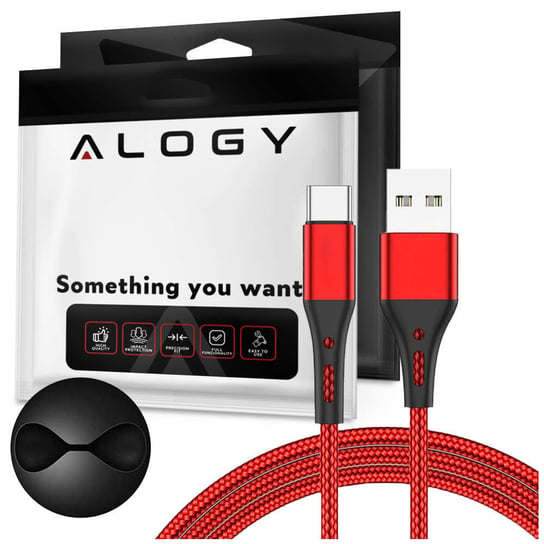 Kabel Alogy przewód USB-A do USB-C Type C 3A 1m Czerwony + Organizer Alogy