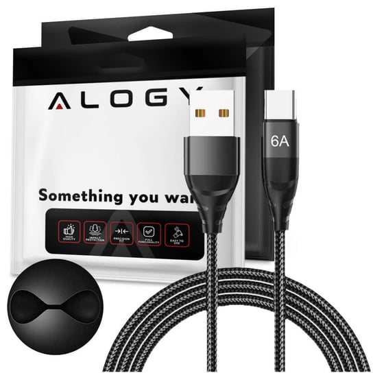 Kabel Alogy przewód USB-A do USB-C Type C 6A 1m Czarny + Organizer Alogy