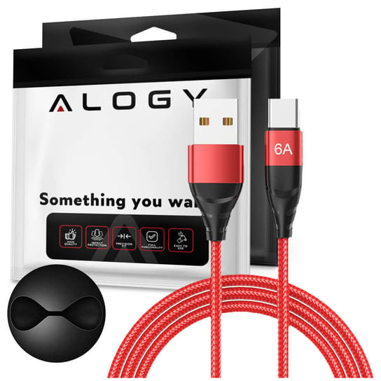 Kabel Alogy przewód USB-A do USB-C Type C 6A 1m Czerwony + Organizer Alogy