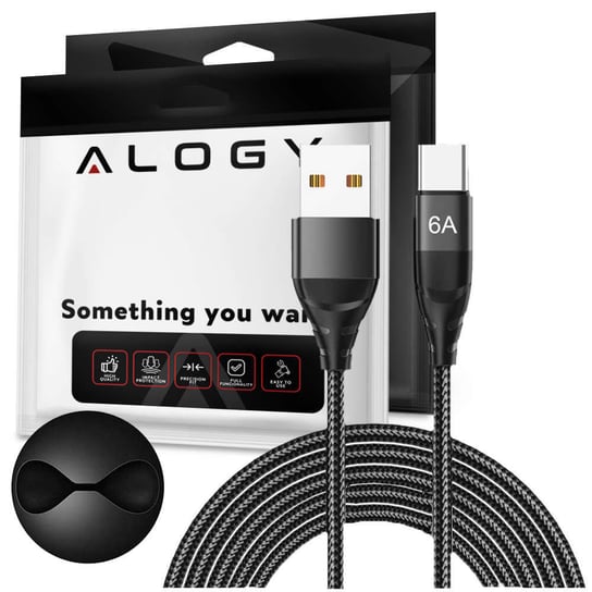Kabel Alogy przewód USB-A do USB-C Type C 6A 2m Czarny + Organizer Alogy