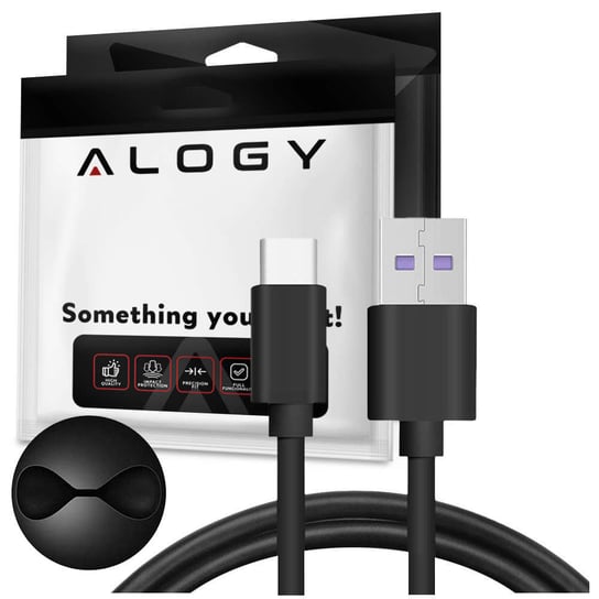 Kabel Alogy szybki przewód USB-A do USB-C Type C 5A 1m Czarny + Organizer Alogy