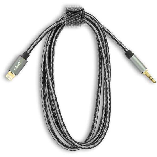 Kabel audio iPhone Lightning na 3,5 mm meski Jack Nylonowy pleciony 1,5 m, LinQ - szary LinQ
