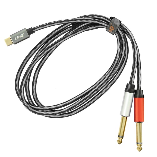 Kabel Audio / Rozdzielacz USB-C na 2x Jack 6,35 mm Meski Plecionka Nylonowa 1,5 m, LinQ - Szary LinQ