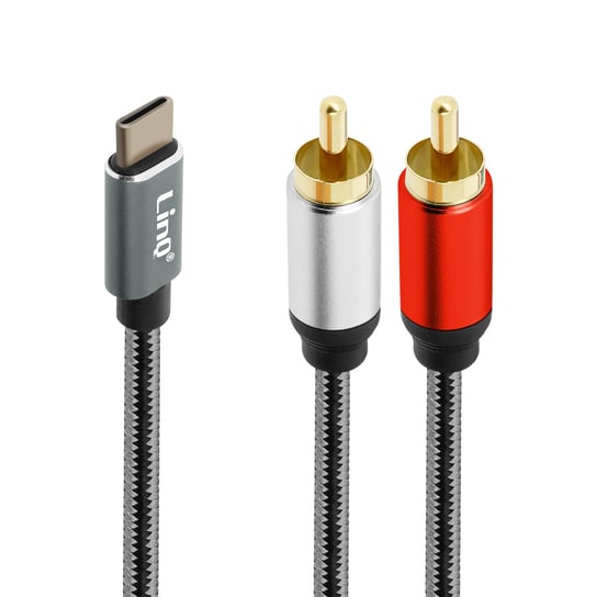 Kabel audio USB-C do 2x RCA meski 1,5 m, dzwiek jakosci LinQ - szary LinQ
