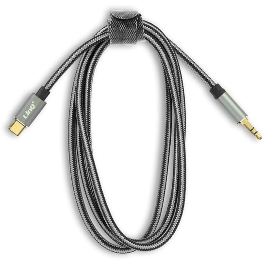 Kabel audio USB-C na meski Jack 3,5 mm Nylonowy pleciony 1,5 m, LinQ - Szary LinQ