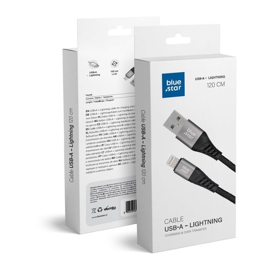 Kabel Blue Star z oplotem ze złączem USB A do Lightning 2,4A Partner Tele