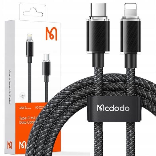 KABEL DO IPHONE, MOCNY, SUPER SZYBKI, MCDODO, 36W, 2M, CZARNY Mcdodo