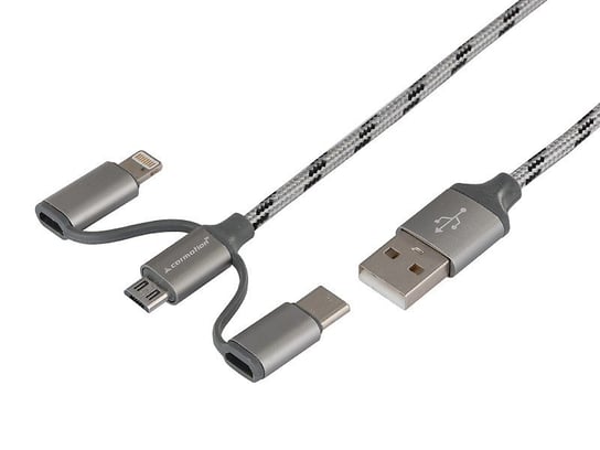 Kabel do ładowania i synchronizacji 120 cm, 3w1: USB   micro USB + Lightning + USB-C Carmotion