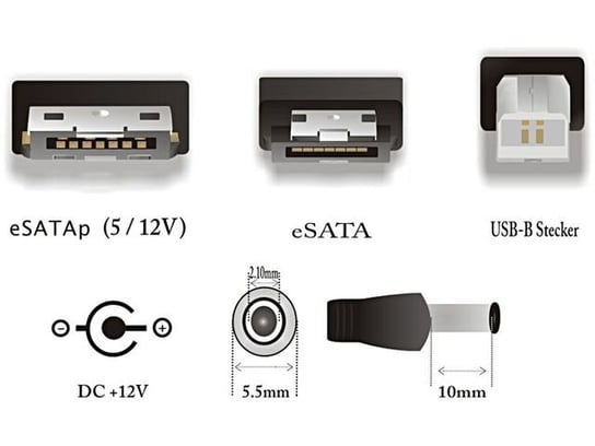 Kabel eSATApd - eSATA/USB-B/DC DELOCK, 1 m Delock