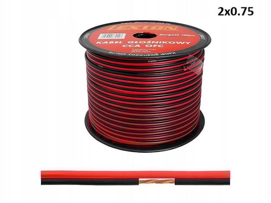 KABEL GŁOŚNIKOWY LUB LED PRZEWÓD 2X0.75 CCA CZARNO-CZERWONY 2 PIN ROLKA 1M Lexton