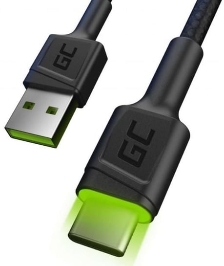 Kabel Green Cell GC Ray USB - USB-C 120cm, zielony LED, szybkiego ładowanie Ultra Charge, QC 3.0 Green Cell
