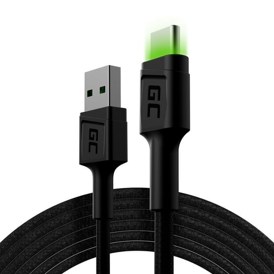 Kabel Green Cell GC Ray USB - USB-C 200cm, zielony LED, szybkie ładowanie Ultra Charge, QC 3.0 Green Cell