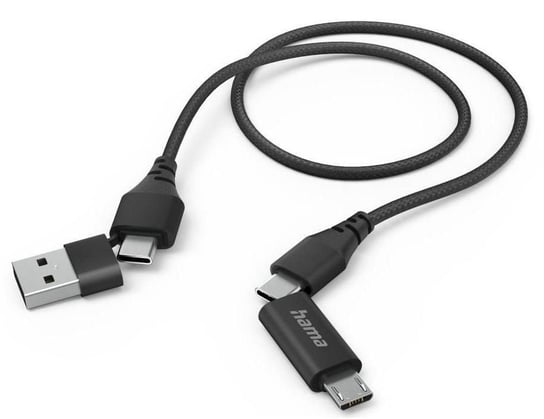 Kabel HAMA 4w1 Typ-C micro-USB USB-A, Czarny Hama