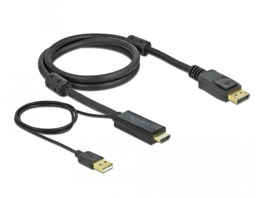 Kabel hdmi(m)->displayport(m) 1m 4k zasilany usb-a(m) czarny delock Delock