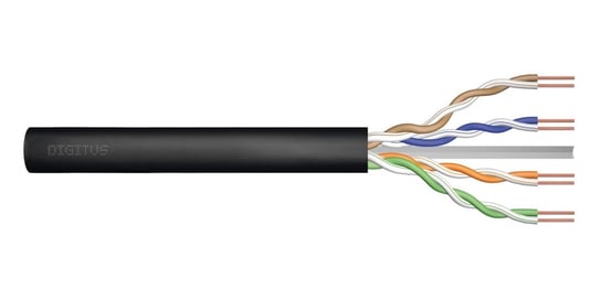 Kabel instalacyjny zewnętrzny żelowany DIGITUS kat.6, U/UTP, AWG 23/1, PE, 305m, czarny, szpula Inna marka