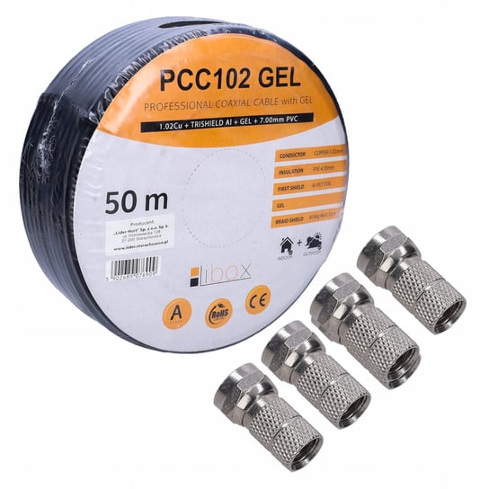Kabel Koncentryczny Cu Żel 50M +4X Wtyk Fypu F 6,8 Libox