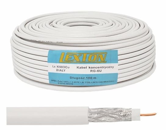 Kabel koncentryczny RG6 1.02 CU + 64x0.12, 100m Lexton