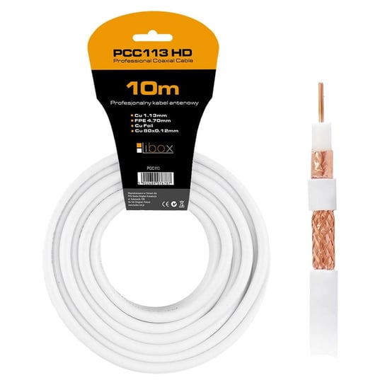 Kabel koncentryczny RG6U PCC113-10  CU+CU+CU HD  10m LIBOX Libox