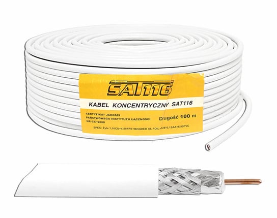 Kabel koncentryczny SAT116 1.16 Cu + 128x0.12, 100m. Inna marka