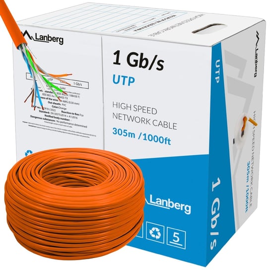 KABEL LAN UTP 1GB/S 305M DRUT CCA LANBERG Pomarańczowy Lanberg