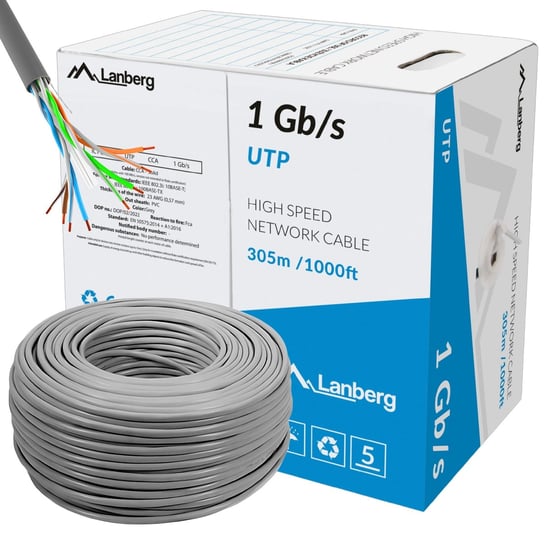 KABEL LAN UTP 1GB/S 305M DRUT CCA LANBERG Szary Lanberg