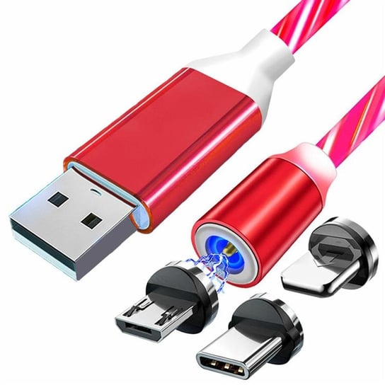 KABEL MAGNETYCZNY 3w1 USB micro C LED czerwony 100cm KK21W Aptel