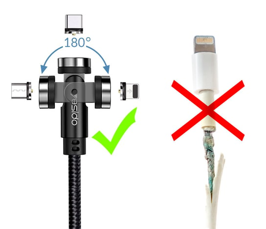Kabel Magnetyczny Obrotowy YESIDO 540° 3w1 Iphone Lightining USB-C MicroUSB Inna marka