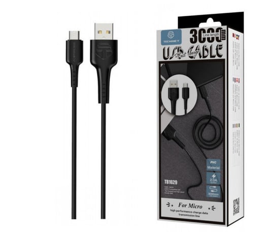Kabel Micro USB 2A 3m CZARNY szybkie ładowanie TECHANCY TB1629 TECHANCY