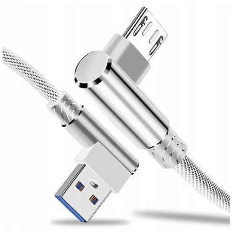 Kabel Micro-USB Fast Charge QC Angle 90° - Srebrny EtuiStudio